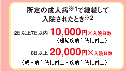 所定の成人病※1で継続して
入院されたとき※2