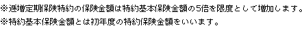※逓増定期保険特約の保険金額は特約基本保険金額の5倍を限度として増加します。
※特約基本保険金額とは初年度の特約保険金額をいいます。